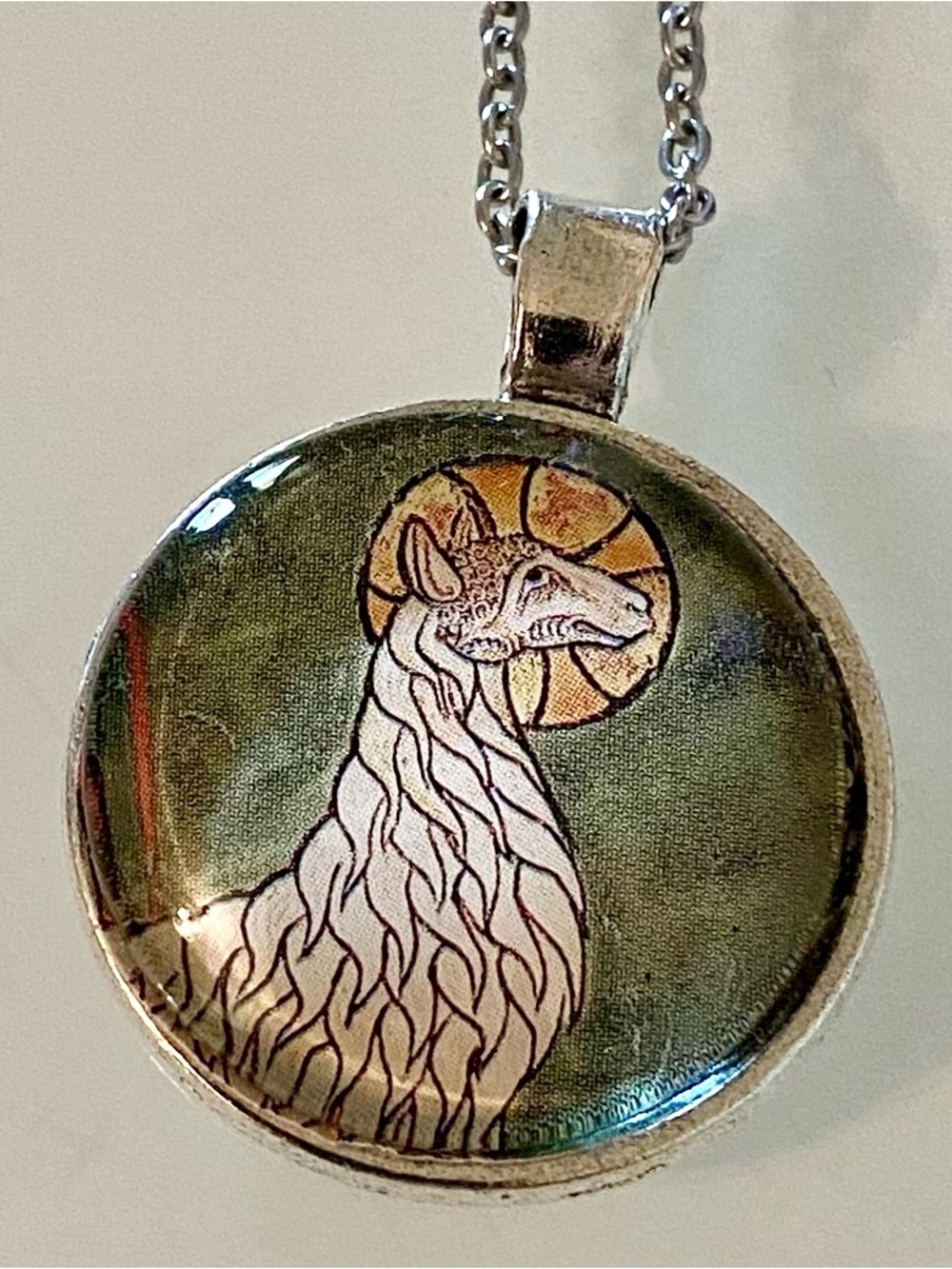 Orthodox Lamb of God Pendant, Byzantine Haloed Sheep Necklace, Eastern Orthodox